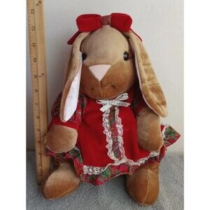 Rabbit Ears  Plush Animal Stuffed Red Dress  About 13" Tall